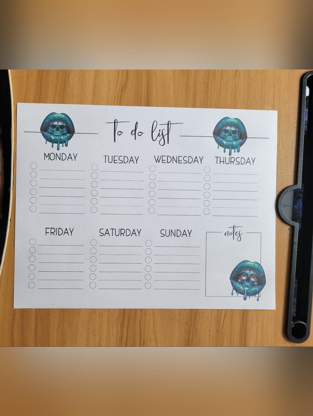🧋NEW🧋Hand Crafted Weekly To-Do Planner Pad with Teal Skull Lips Artwork